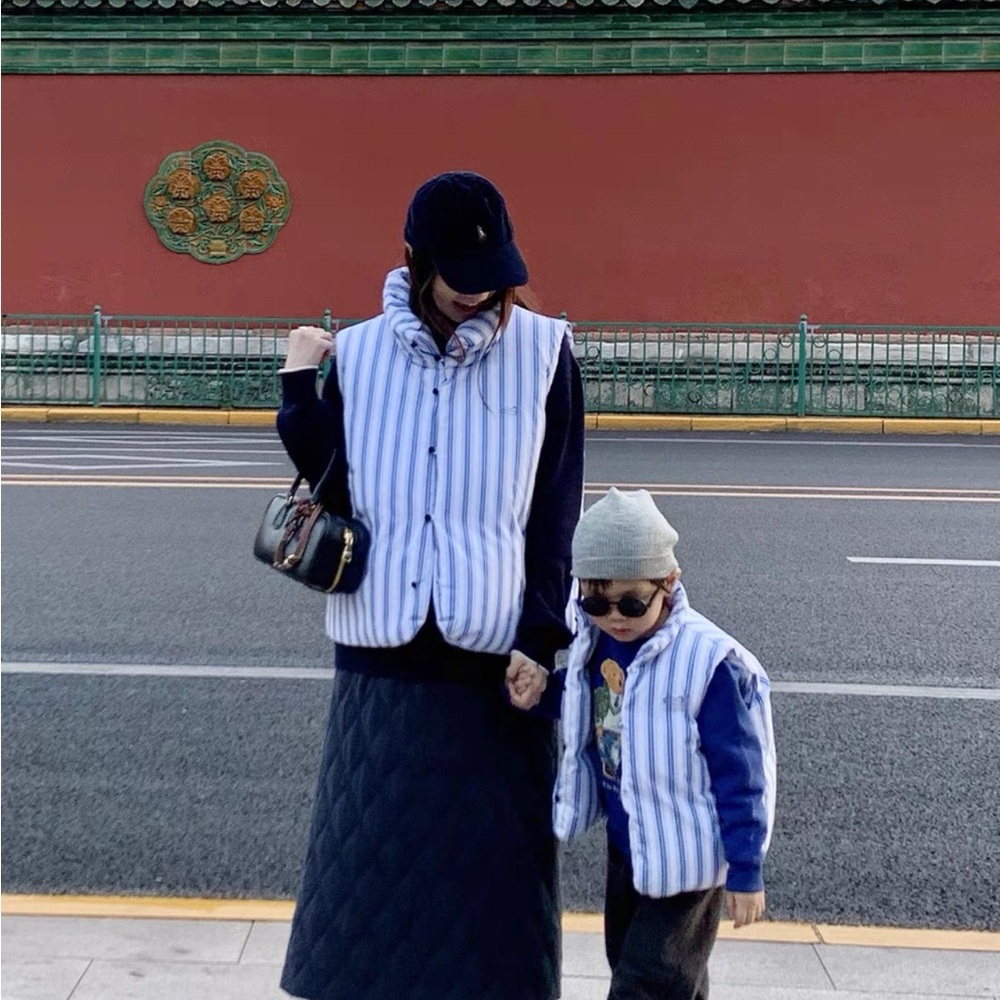 Mother and kid down puffer vest set